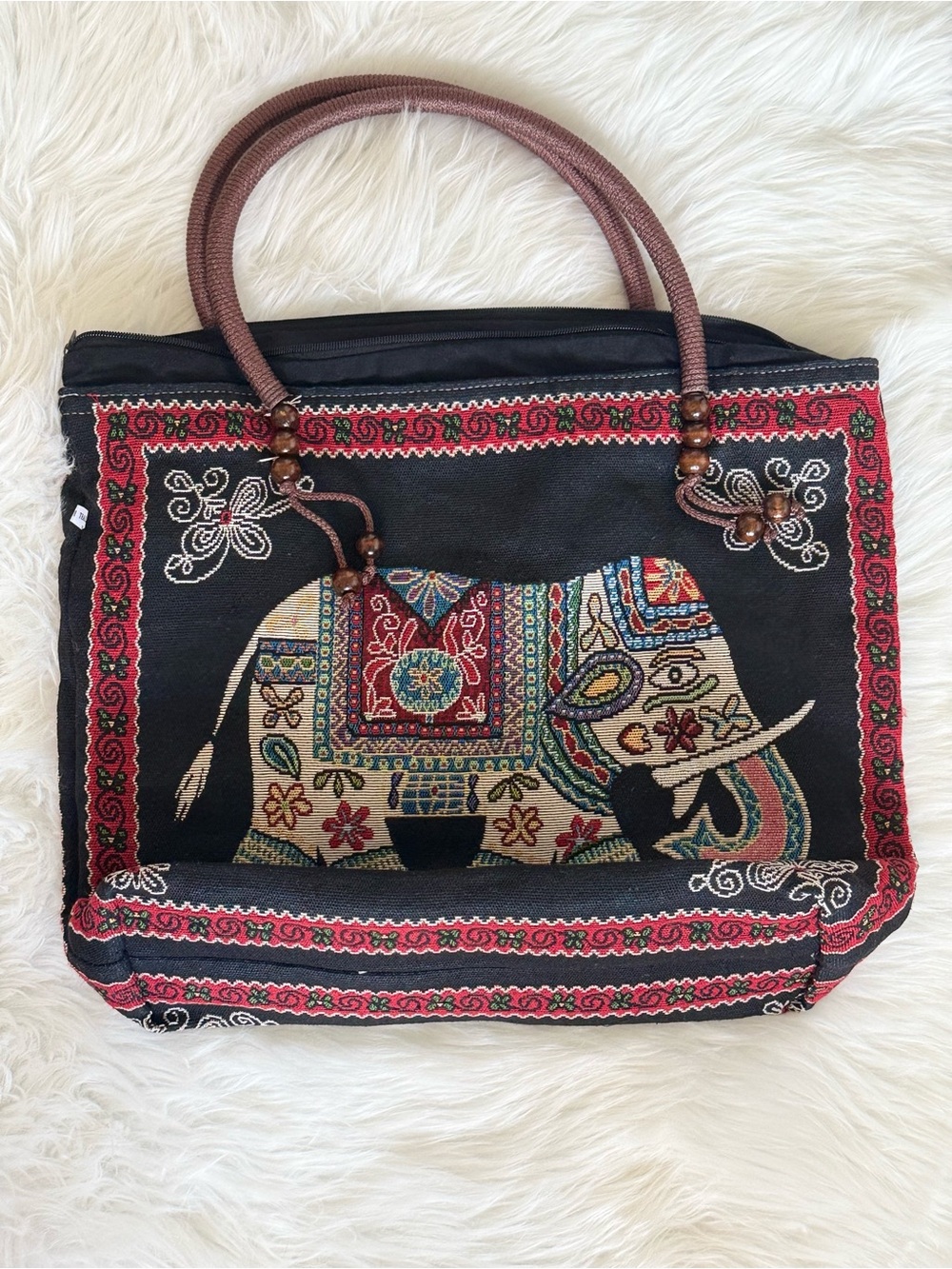 Handmade Thailand Elephant Tapestry Tote Bag Large Boho Travel Shoulder Bag